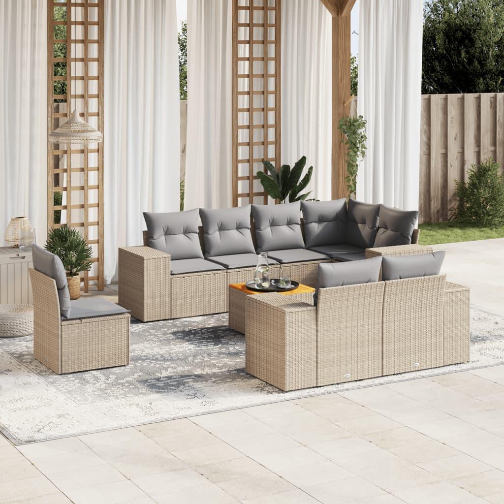 Sofasæt Til Haven 9 Dele Med Hynder Polyrattan - beige og grå / 3x midterdel hjørnedel bord