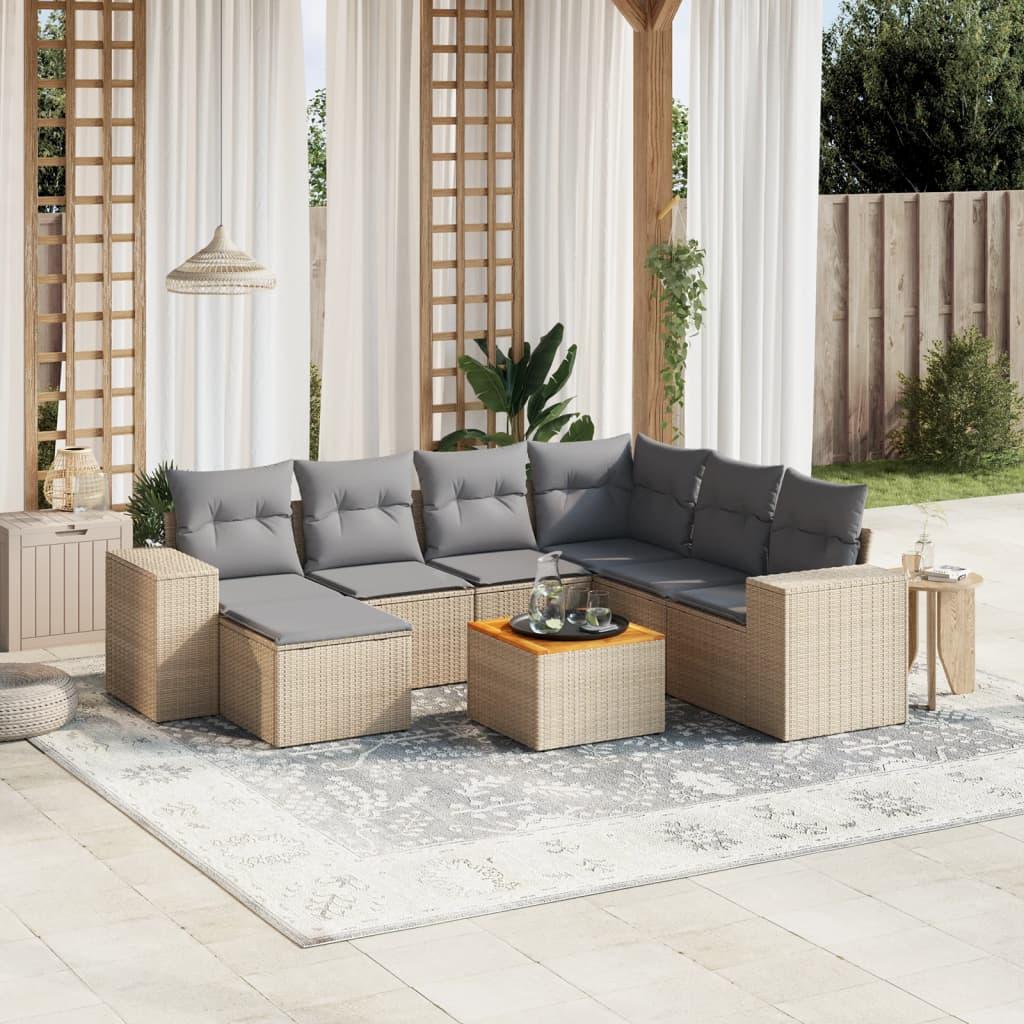 Sofasæt Til Haven 8 Dele Med Hynder Polyrattan Beige - beige og grå / 3x midterdel hjørnedel fodskammel bord