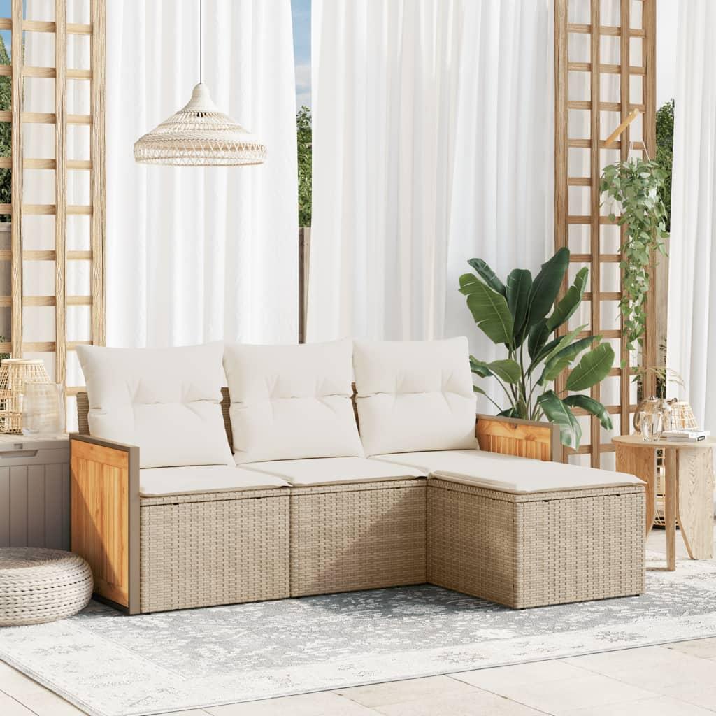 vidaXL sofasæt til haven 4 dele med hynder polyrattan beige