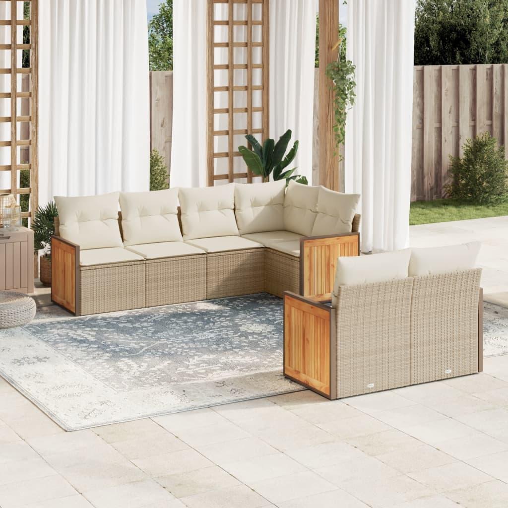 Sofasæt til haven 7 dele med hynder polyrattan beige