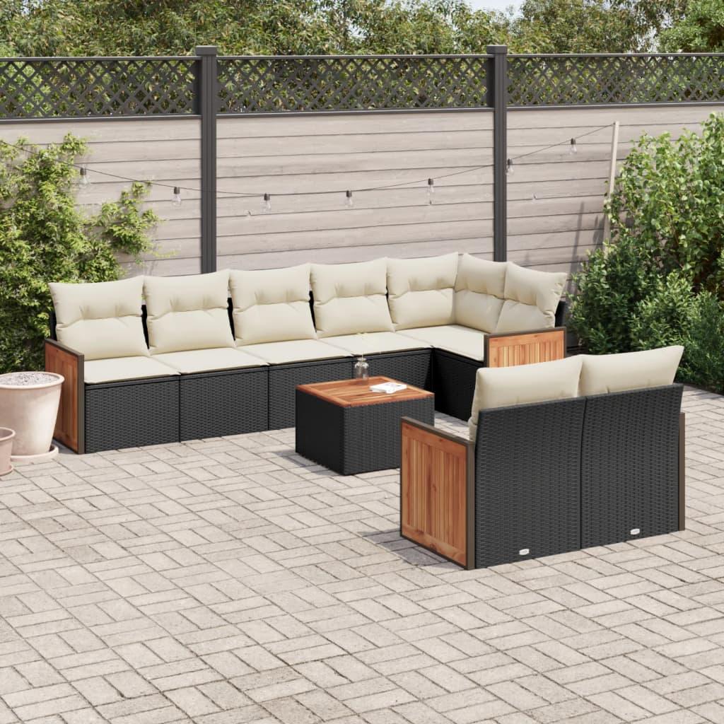 Sofasæt Til Haven 8 Dele Med Hynder Polyrattan - Sort og cremefarvet / Med bord
