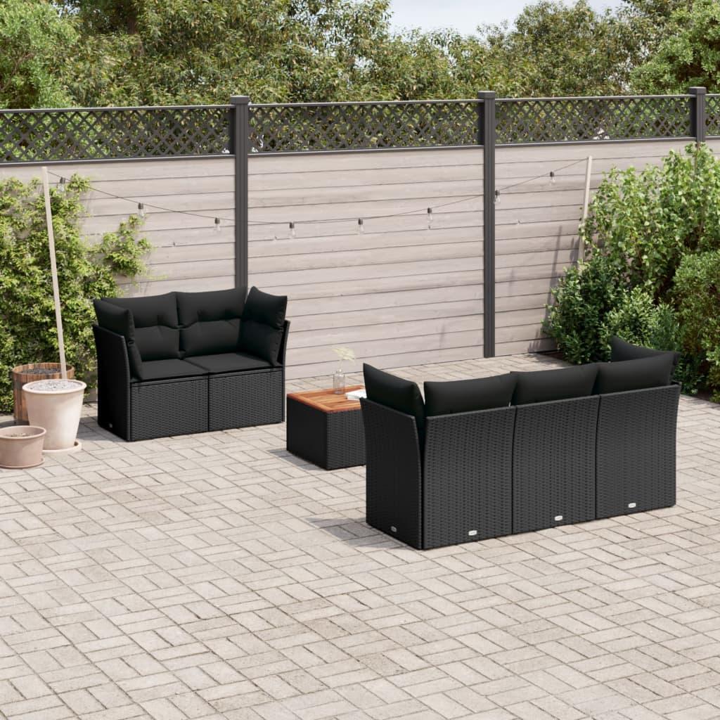 Sofasæt Til Haven 6 Dele Med Hynder Polyrattan Beige - Sort