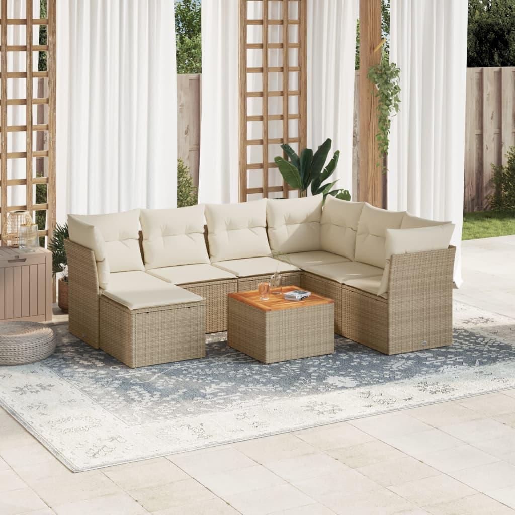 Havesofasæt 8 dele med hynder og opbevaring i polyrattan beige