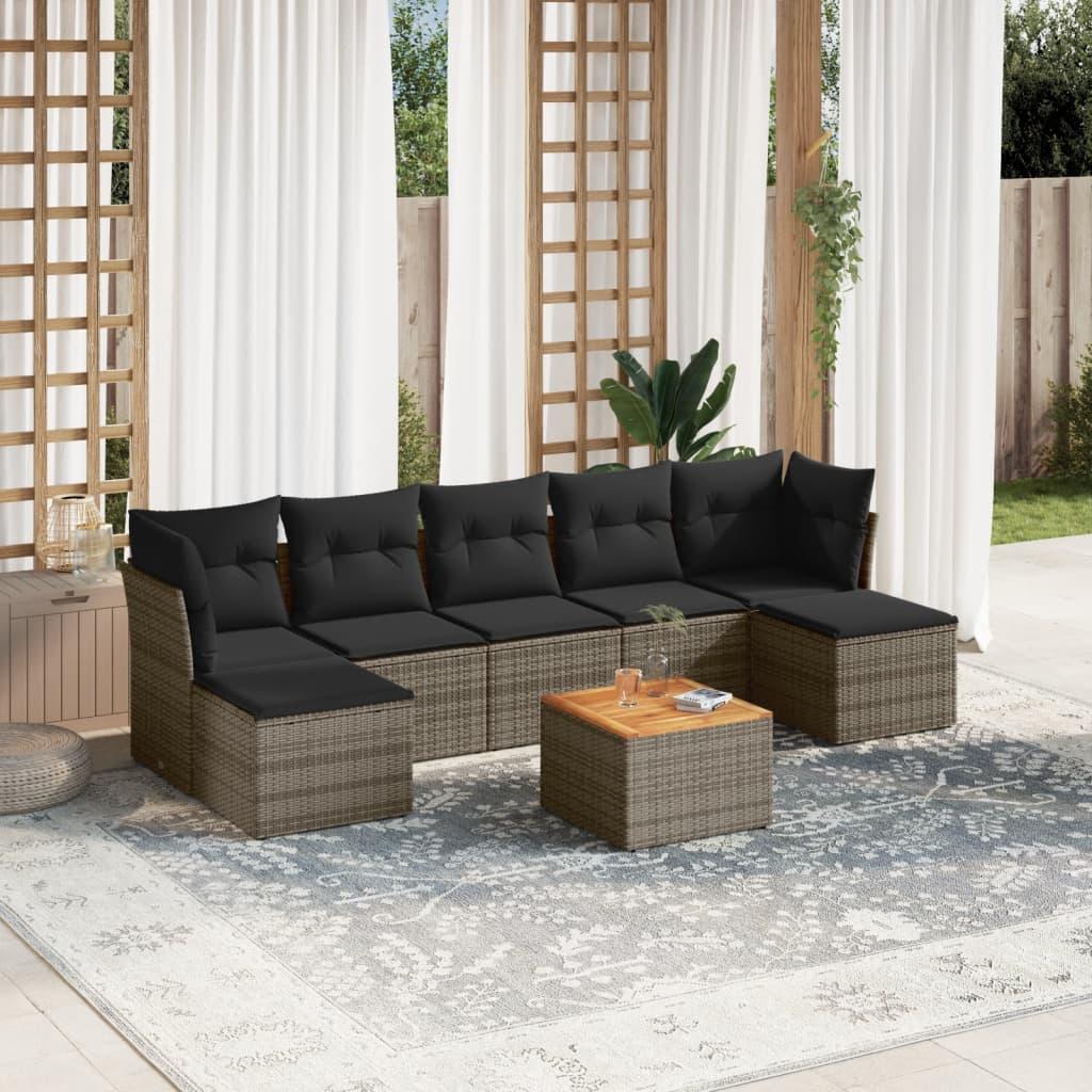 Sofasæt Til Haven 8 Dele Med Hynder Polyrattan - grå og mørkegrå