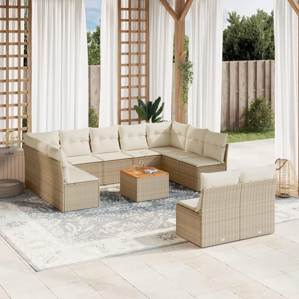 Sofasæt til haven i polyrattan - 12 dele med hynder, beige