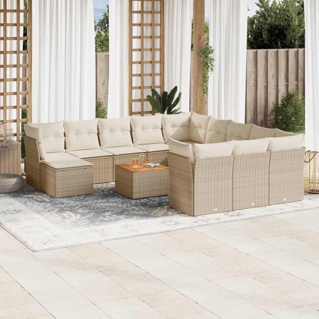 Sofasæt til haven i polyrattan - 13 dele med hynder, beige