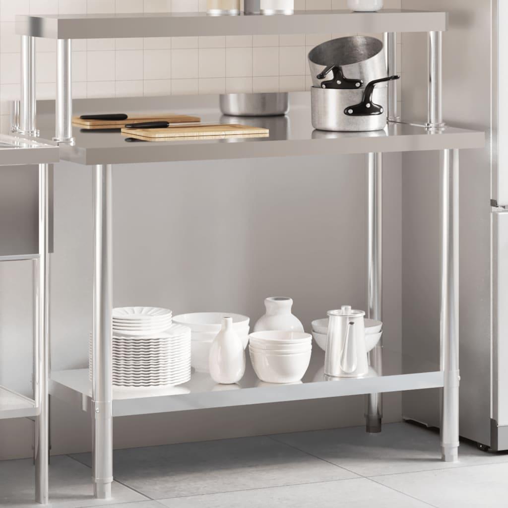 Køkkenbord Med Tophylde 110x55x120 Cm Rustfrit Stål