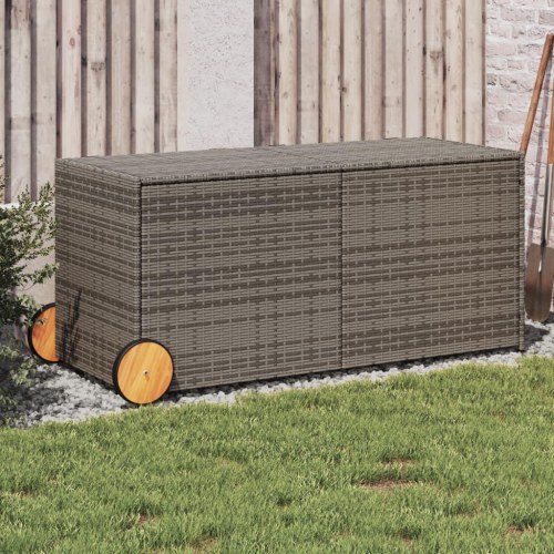 Opbevaringsboks med hjul 283 l i polyrattan - grå