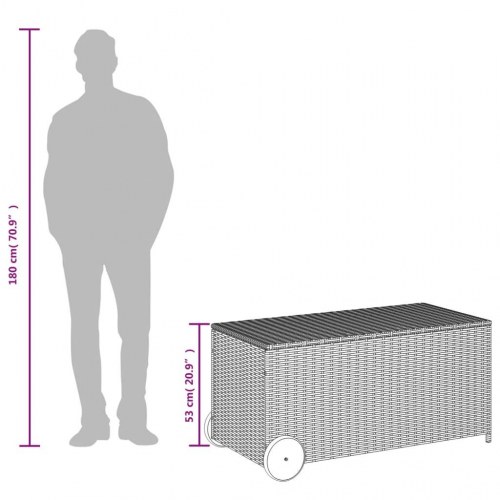Opbevaringsboks med hjul 190 l i polyrattan - sort