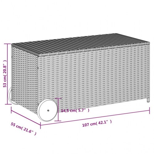 Opbevaringsboks med hjul 190 l i polyrattan - sort
