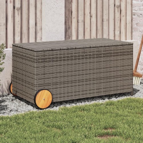 Opbevaringsboks med hjul 190 l i polyrattan - grå
