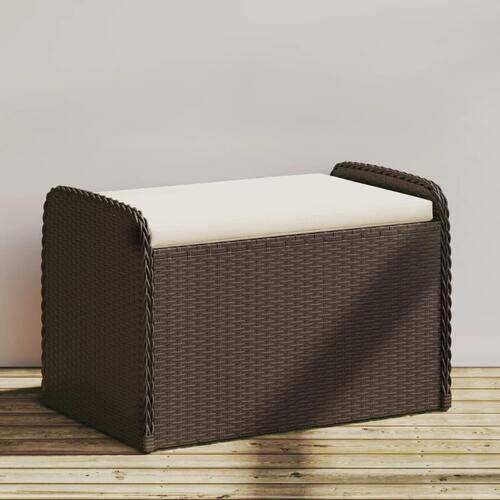 Opbevaringsbænk med hynde 80x51x52 cm polyrattan brun
