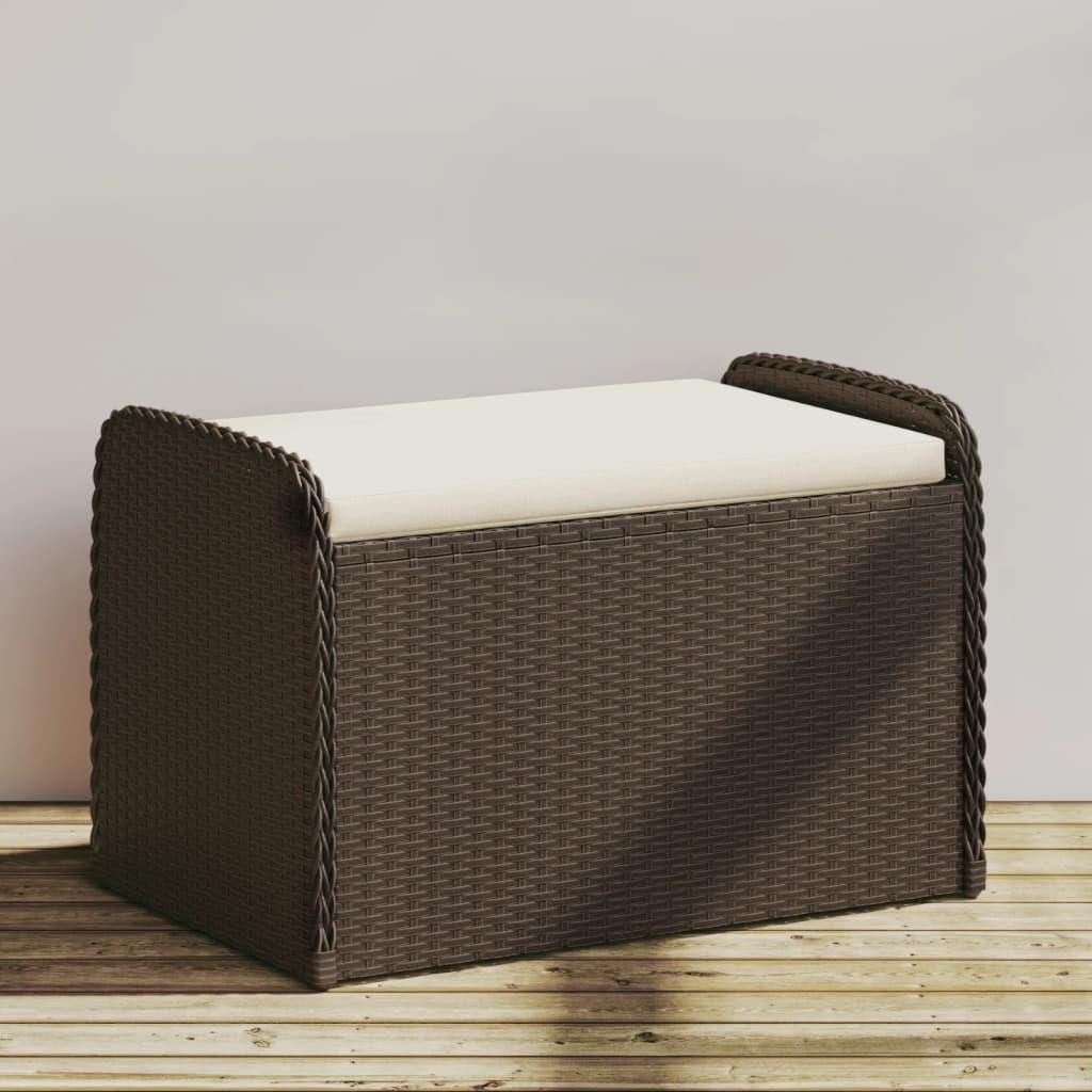 Opbevaringsbænk med hynde 80x51x52 cm polyrattan brun