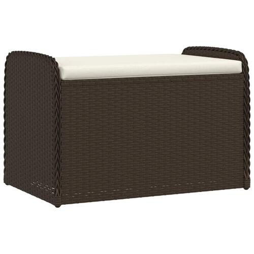 Opbevaringsbænk med hynde 80x51x52 cm polyrattan brun