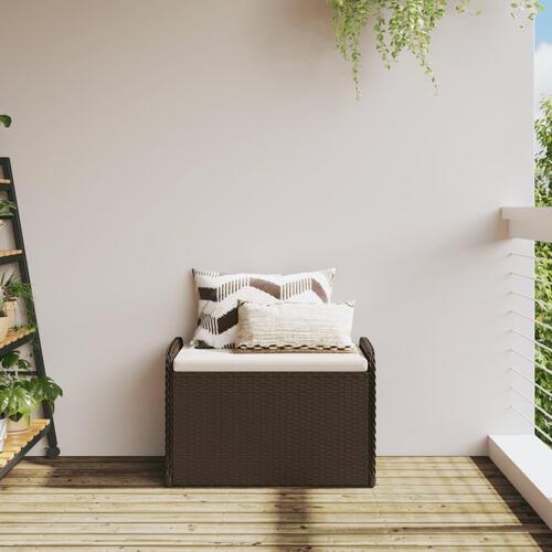 Opbevaringsbænk med hynde 80x51x52 cm polyrattan brun