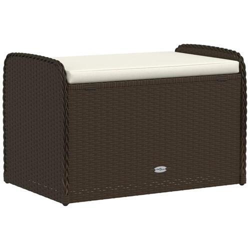 Opbevaringsbænk med hynde 80x51x52 cm polyrattan brun