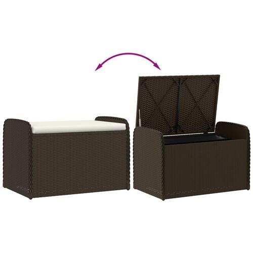 Opbevaringsbænk med hynde 80x51x52 cm polyrattan brun