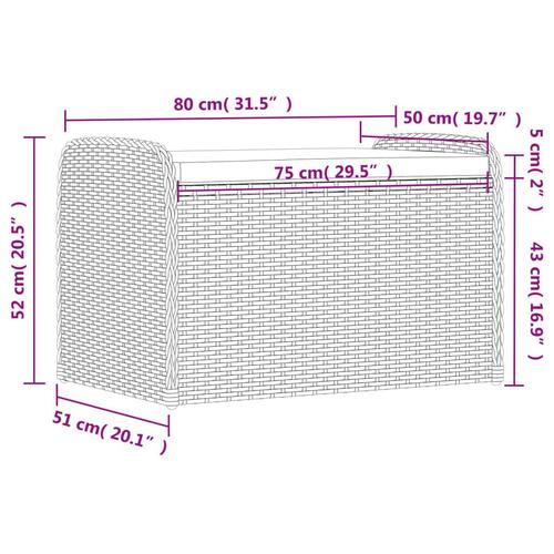 Opbevaringsbænk med hynde 80x51x52 cm polyrattan brun