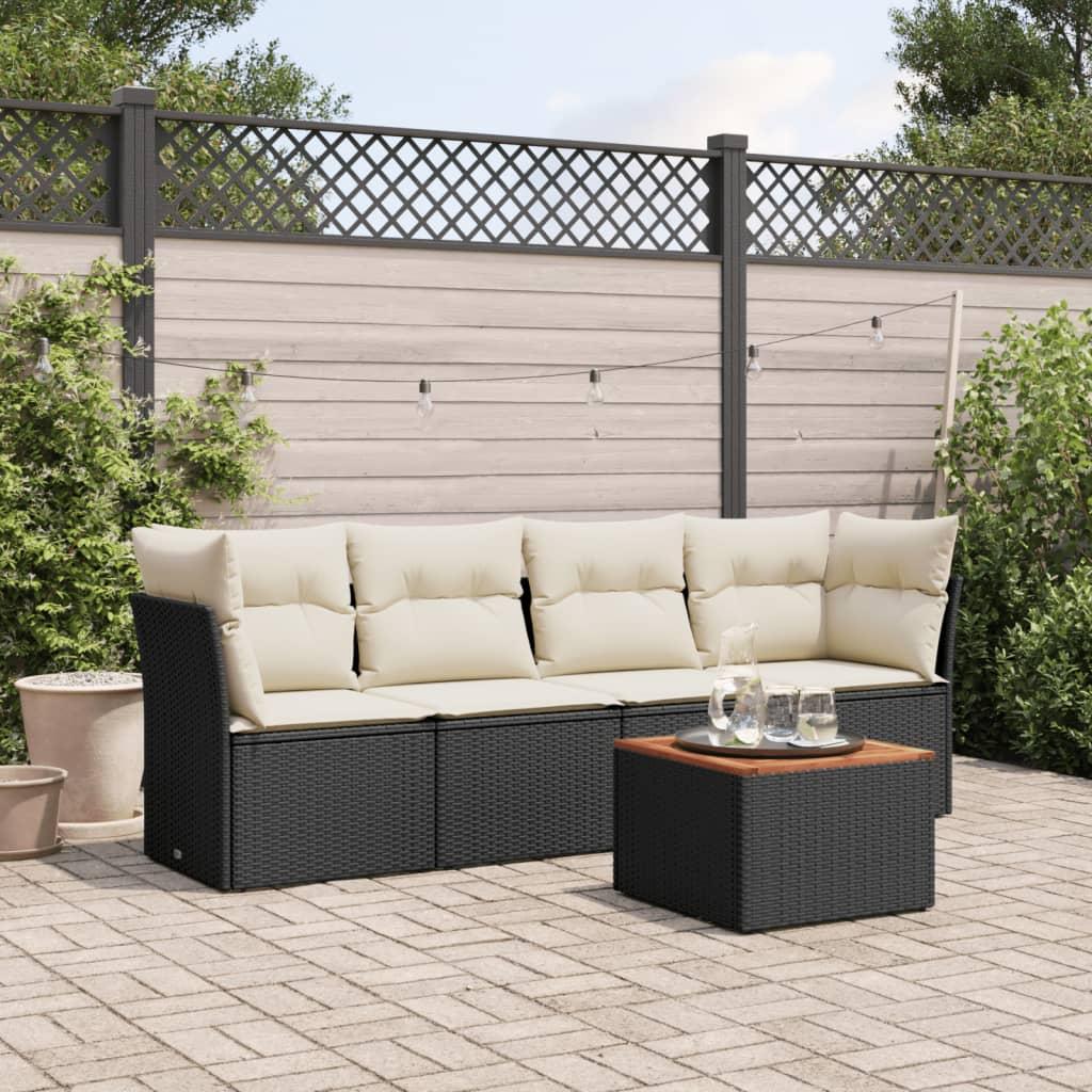 Sofasæt Til Haven 5 Dele Med Hynder Polyrattan - Sort og cremefarvet