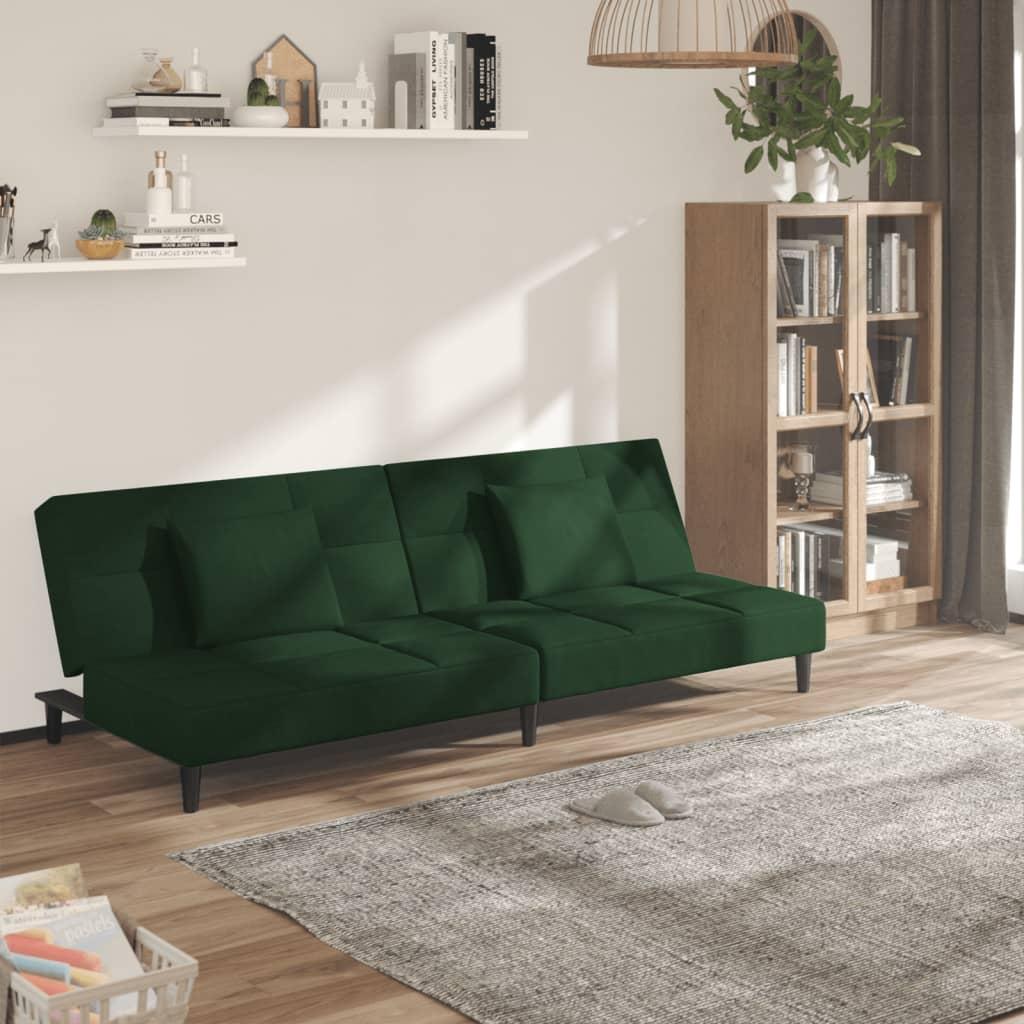 2 Personers Sovesofa Med 2 Puder Fløjl Mørkegrøn