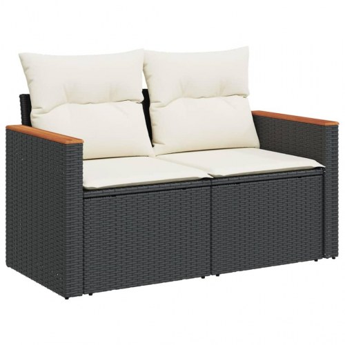 2-personers havesofa med opbevaring og hynder - sort/creme