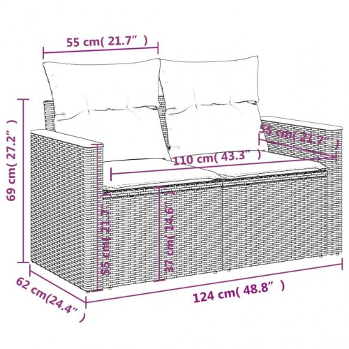 2-personers havesofa med opbevaring og hynder - sort/creme