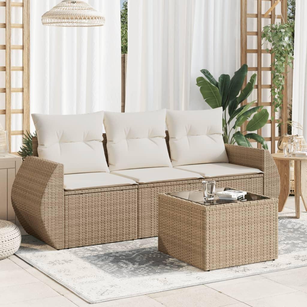 Sofasæt til haven 4 dele med hynder polyrattan beige
