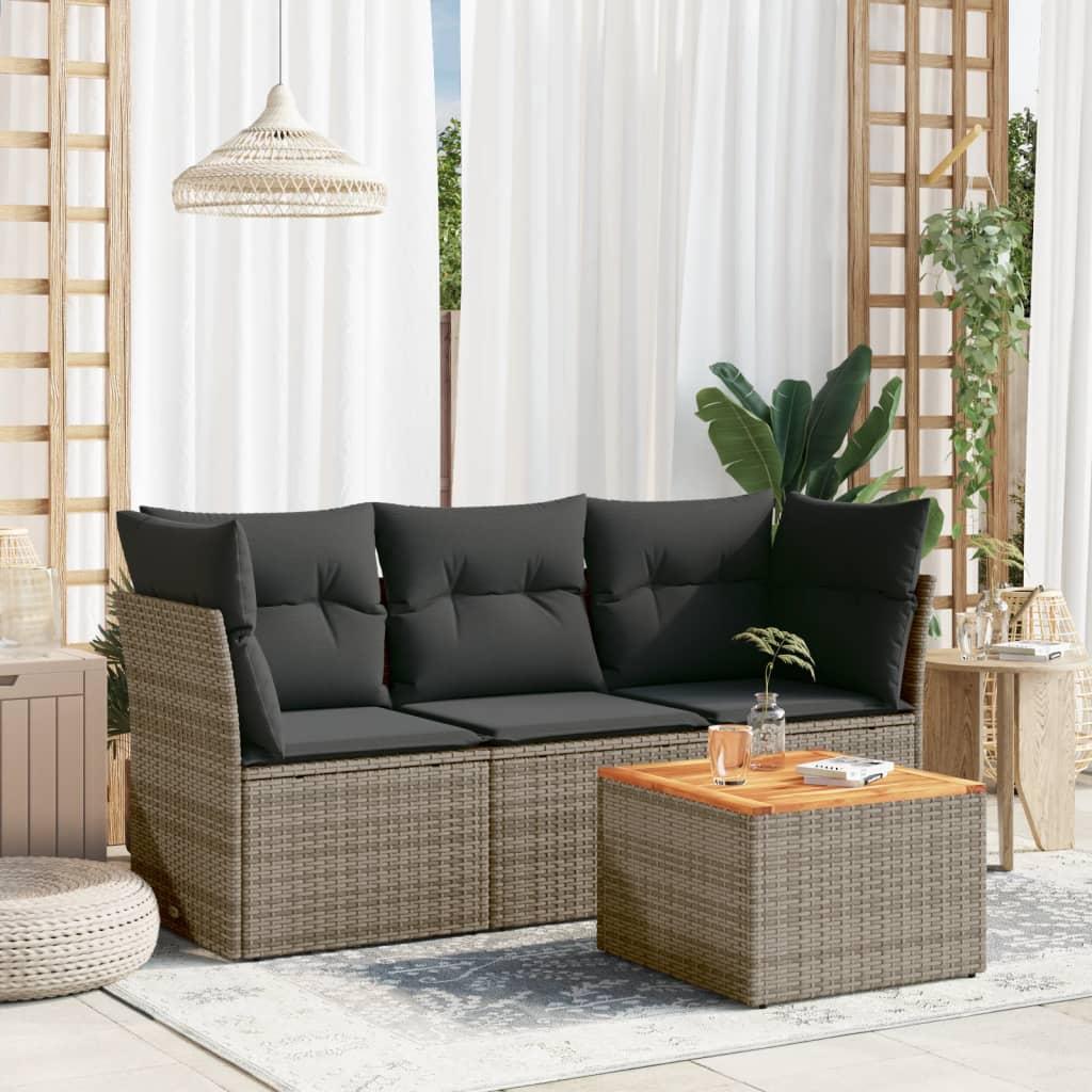 Sofasæt Til Haven 4 Dele Med Hynder Polyrattan Sort - Grå