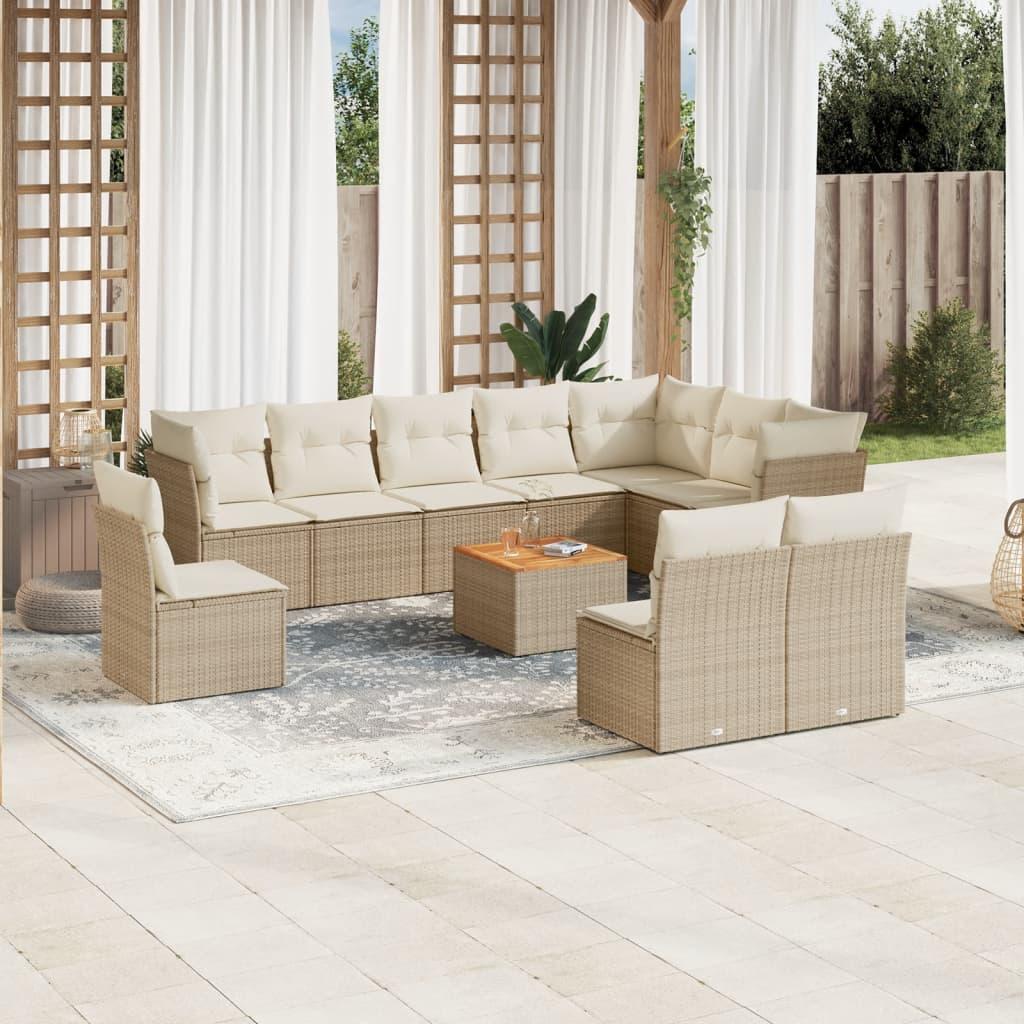 Sofasæt Til Haven 11 Dele Med Hynder Polyrattan Beige - beige og cremefarvet