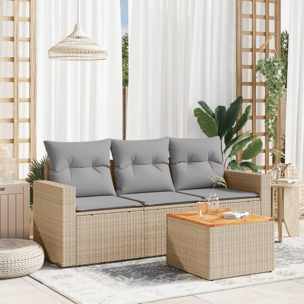 Sofasæt Til Haven 4 Dele Med Hynder Polyrattan - beige og grå