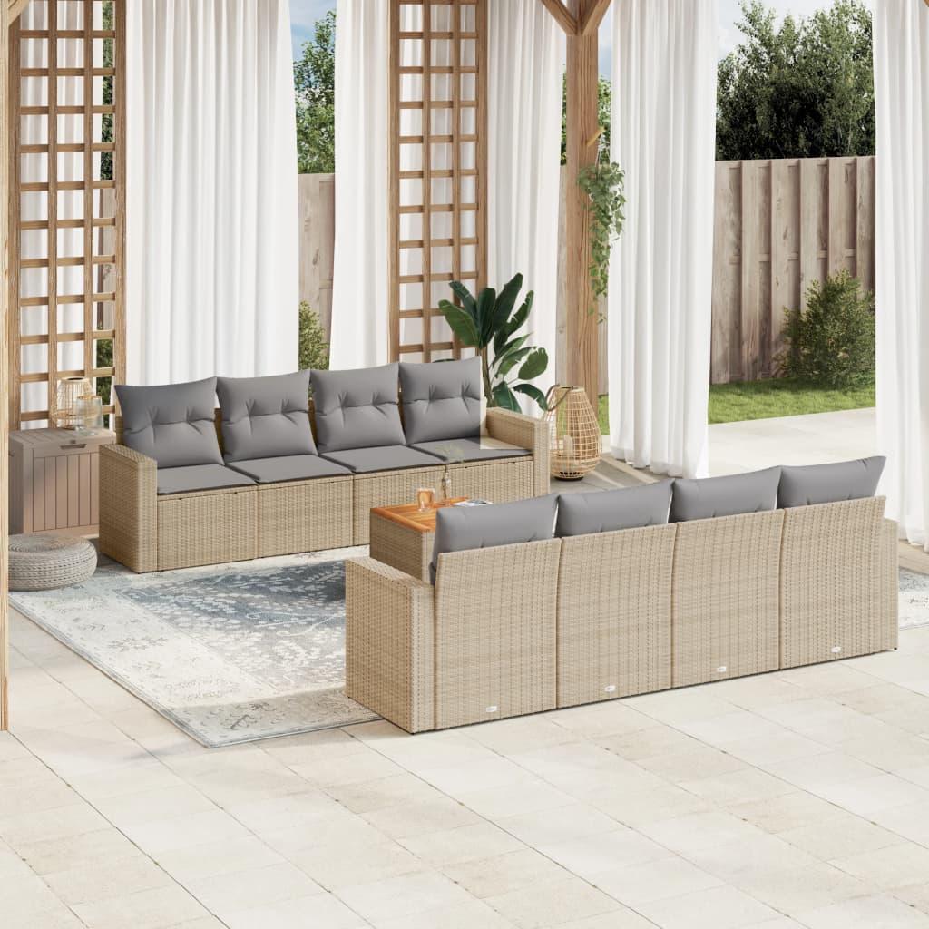 Sofasæt Til Haven 9 Dele Med Hynder Polyrattan - beige og grå
