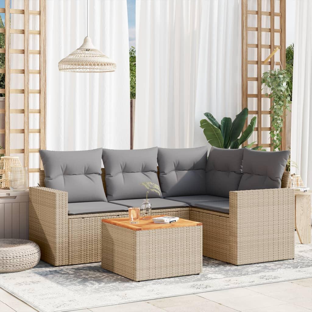 Sofasæt Til Haven 5 Dele Med Hynder Polyrattan Beige - beige og grå