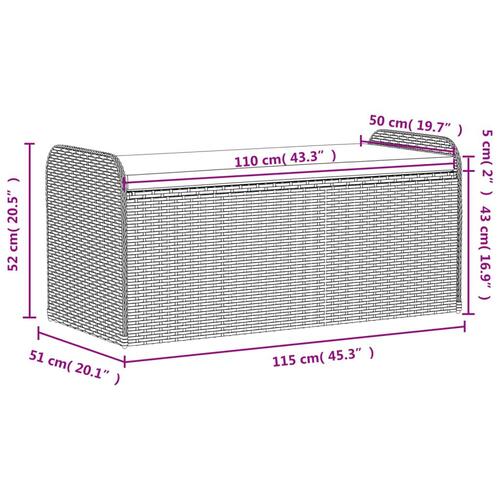 Opbevaringsbænk med hynde 115x51x52 cm polyrattan sort