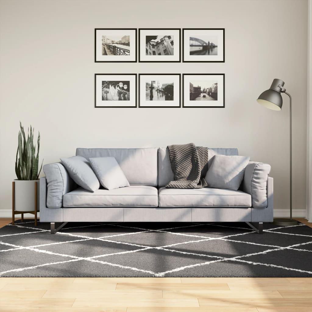 Shaggy gulvtæppe PAMPLONA 160x230 cm høj luv sort cremefarvet