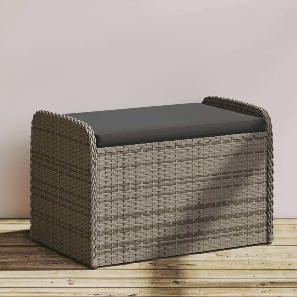 Opbevaringsbænk med hynde 80x51x52 cm polyrattan grå