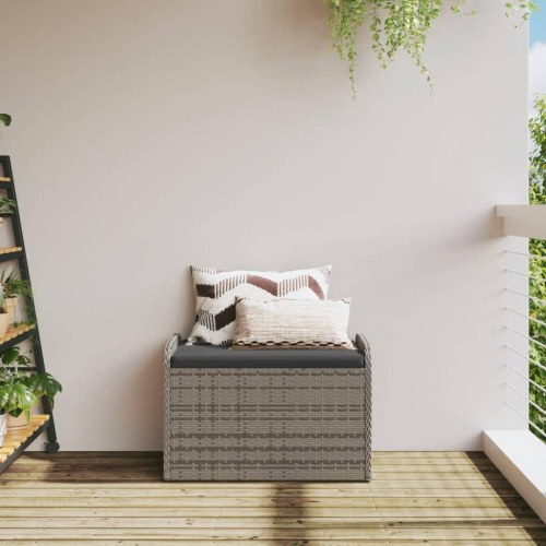 Opbevaringsbænk med hynde 80×51×52 cm i polyrattan - grå