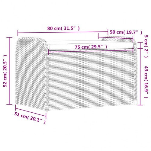 Opbevaringsbænk med hynde 80×51×52 cm i polyrattan - grå