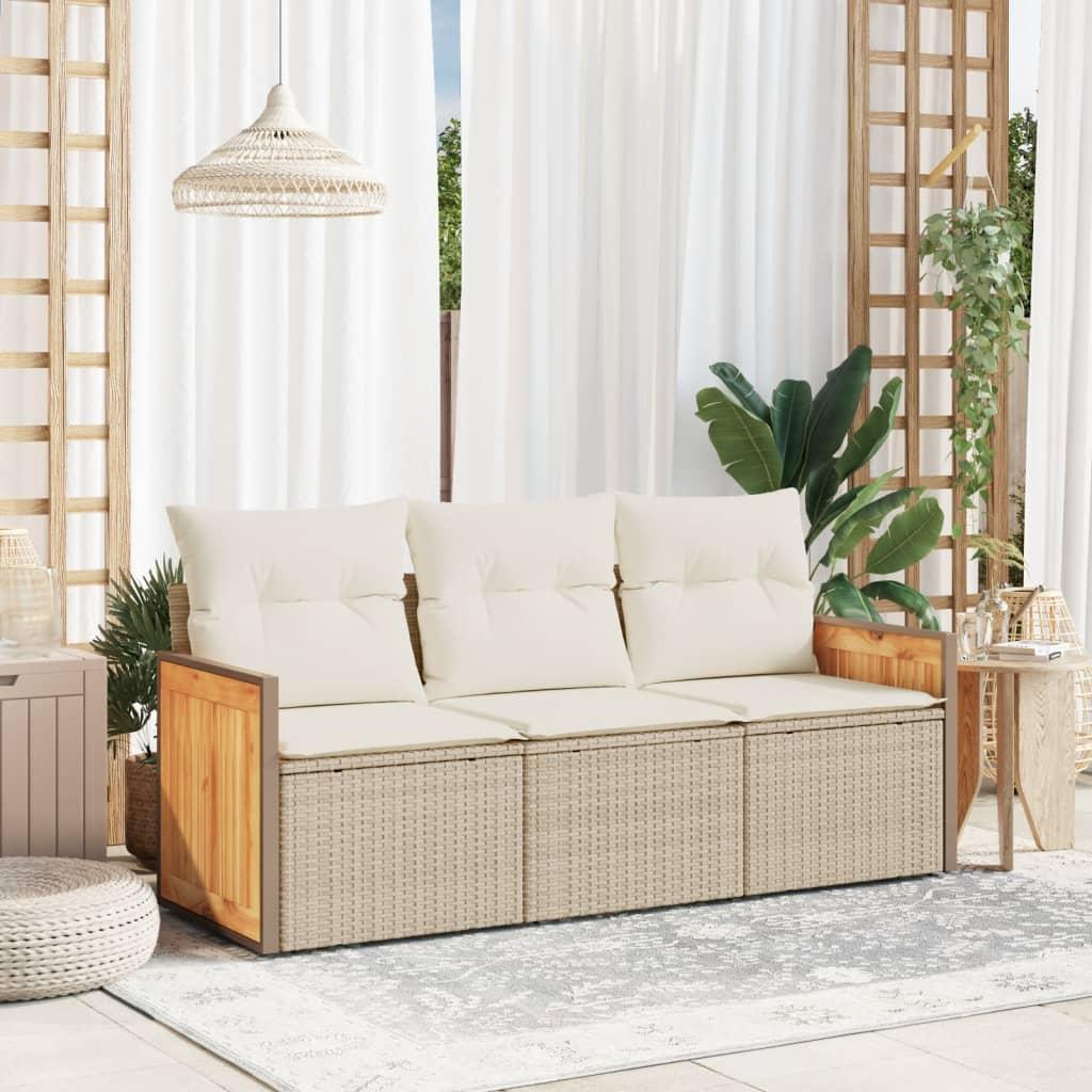 Havesofasæt i polyrattan 3 dele med hynder og opbevaring - beige