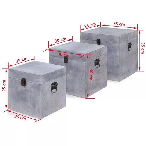 Firkantet opbevaringskasse 3 stk. MDF betongrå