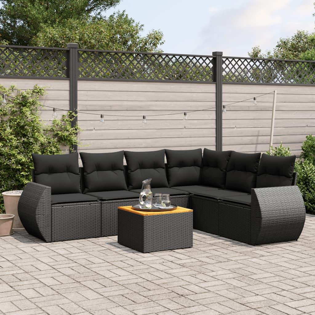 Sofaesæt Til Haven 7 Dele Med Hynder Polyrattan - Sort / hjørnedel bord 3x midterdel