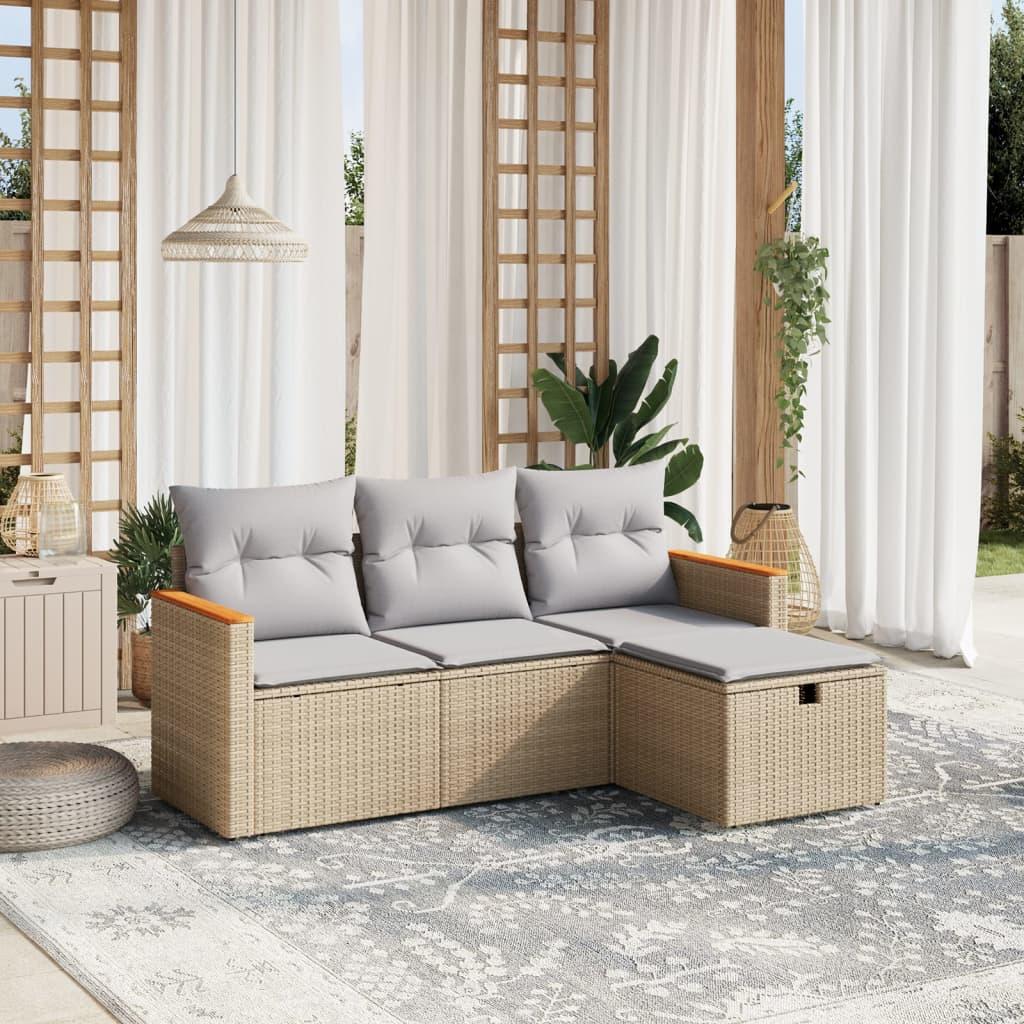 Sofasæt Til Haven 4 Dele Med Hynder Polyrattan - Beige og grå / Uden opbevaring