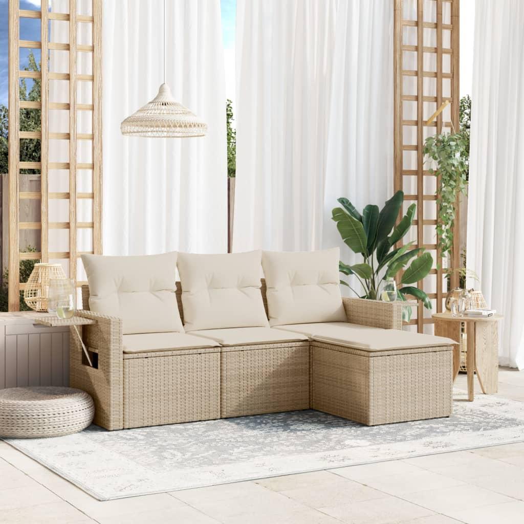 vidaXL sofasæt til haven 4 dele med hynder polyrattan beige