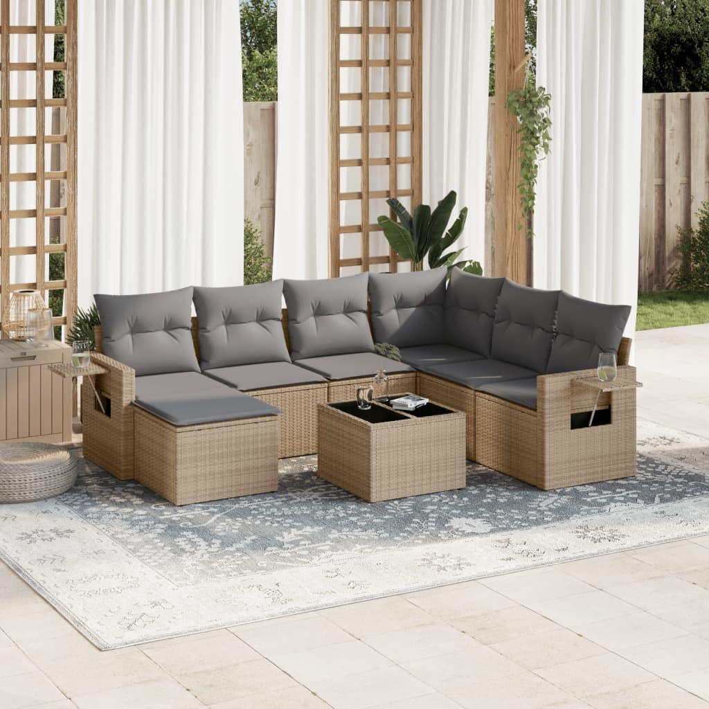 Sofaesæt Til Haven 7 Dele Med Hynder Polyrattan - beige og grå / Uden bord