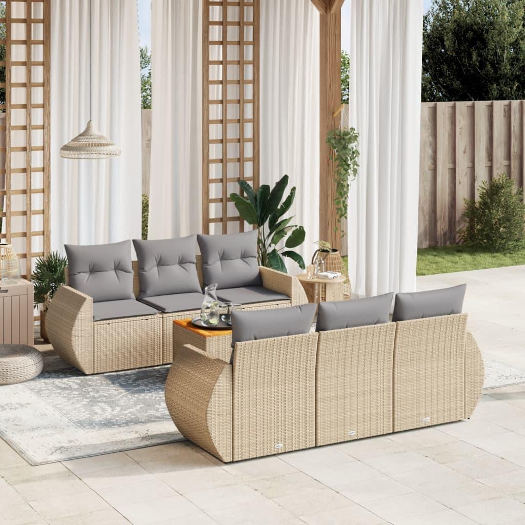 Sofasæt Til Haven 7 Dele Med Hynder Polyrattan - beige og grå