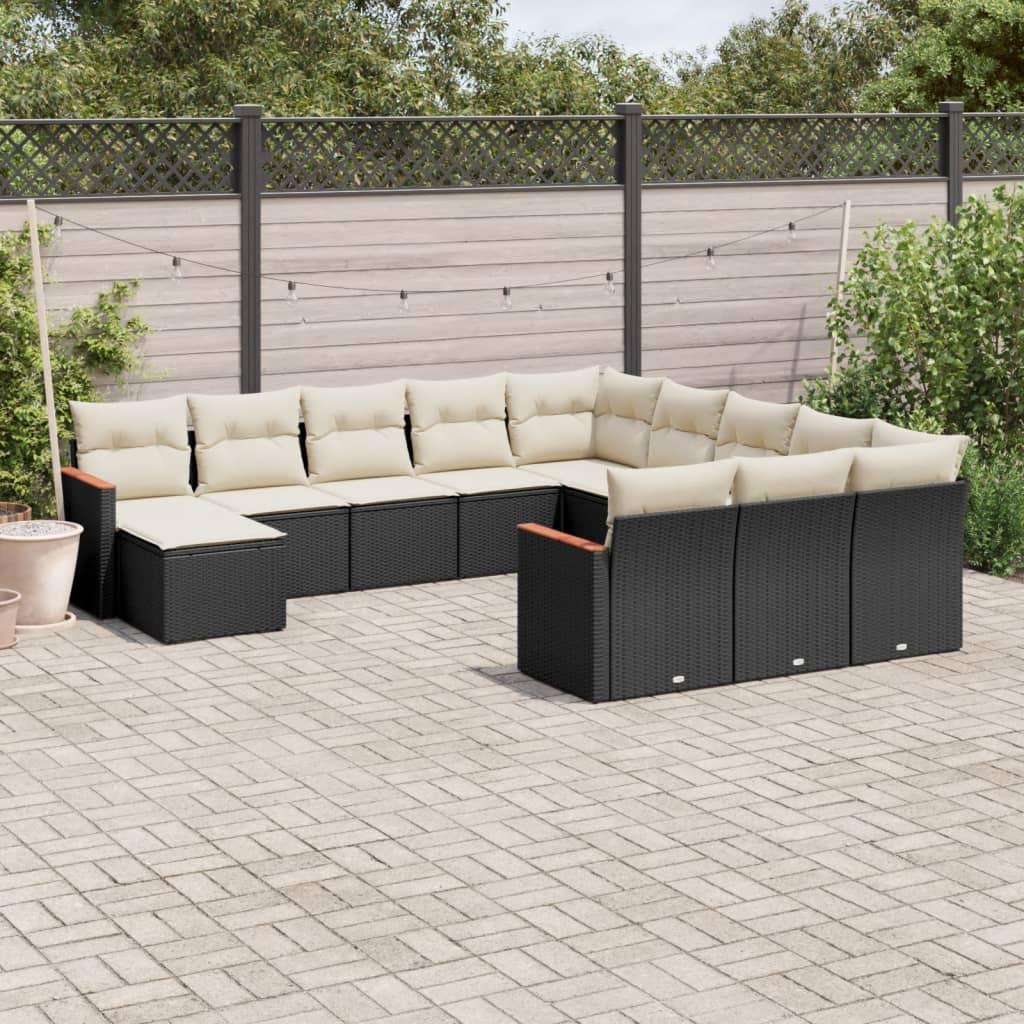 Sofasæt Til Haven 13 Dele Med Hynder Polyrattan - Sort og cremefarvet / Uden bord