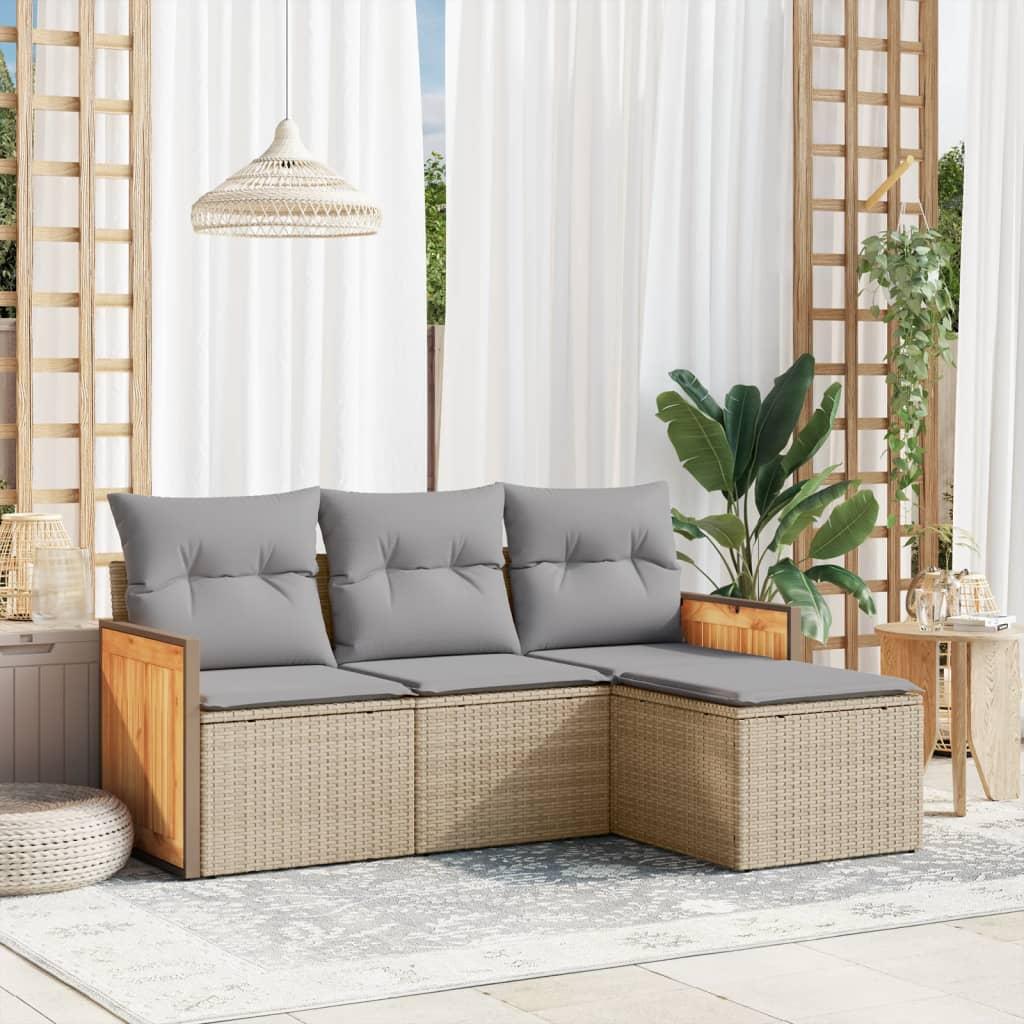 Sofasæt Til Haven 4 Dele Med Hynder Polyrattan Beige - beige og grå / Uden bord