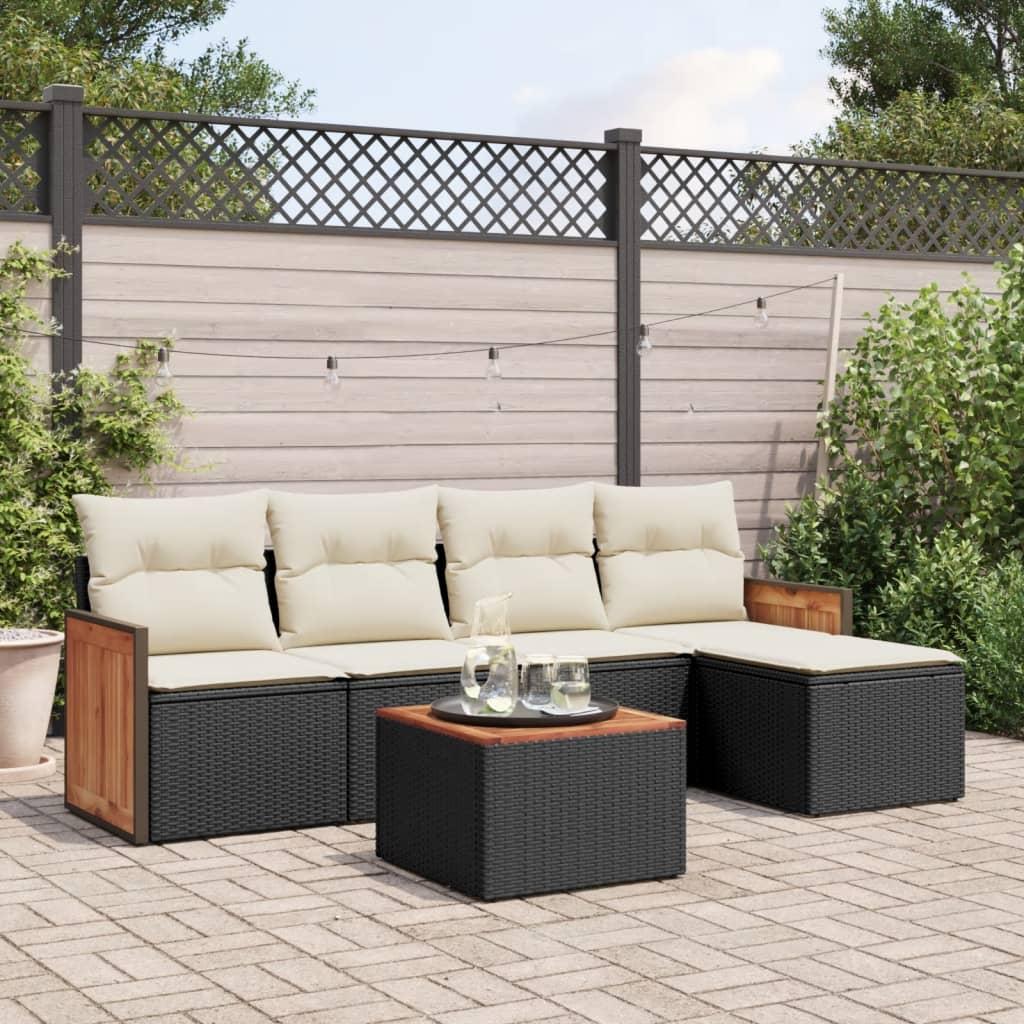Sofasæt Til Haven 5 Dele Med Hynder Polyrattan - Sort og cremefarvet / Med bord