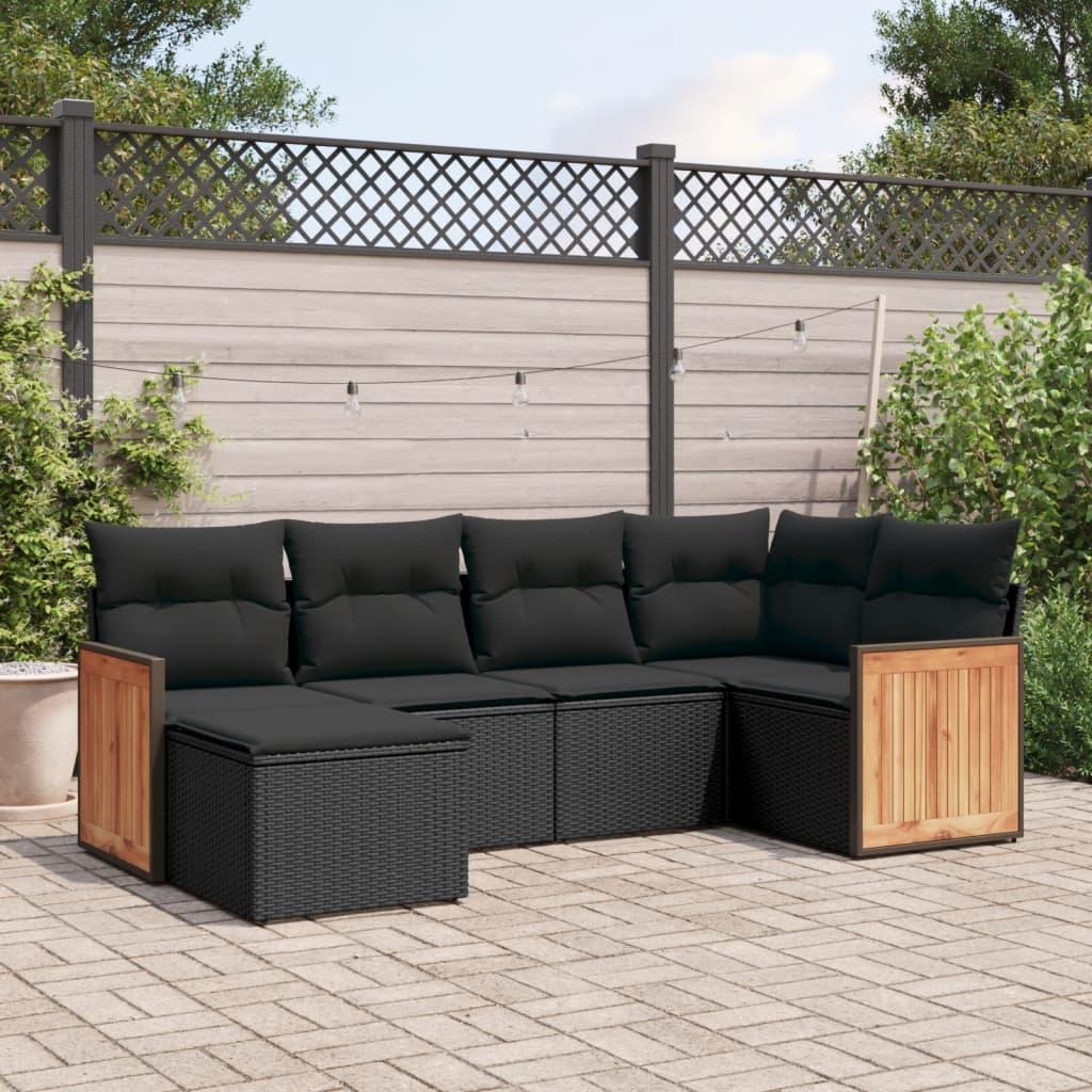 Sofasæt Til Haven 6 Dele Med Hynder Polyrattan - Sort / Uden bord