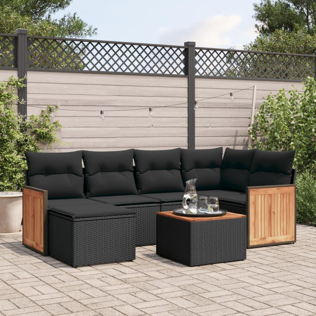 Sofasæt Til Haven 6 Dele Med Hynder Polyrattan - Sort / Med bord