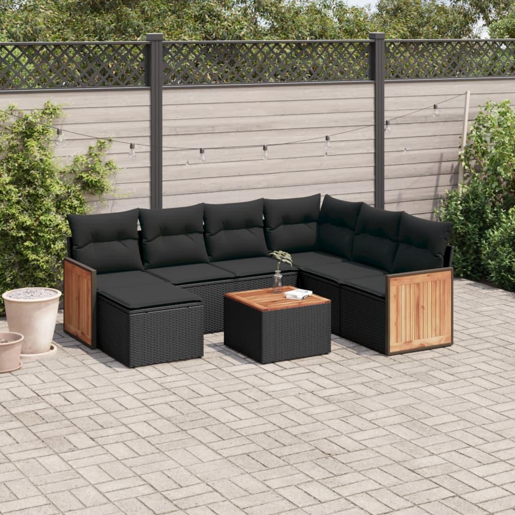 Sofasæt Til Haven 7 Dele Med Hynder Polyrattan - Sort / Med bord